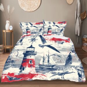 nautical dreams duvet cover queen size 3d printed duvet cover set lighthouse sailboat seagull voyage exploration bedding set home decoration comforter cover cozy quilt cover with 2 pillowcases