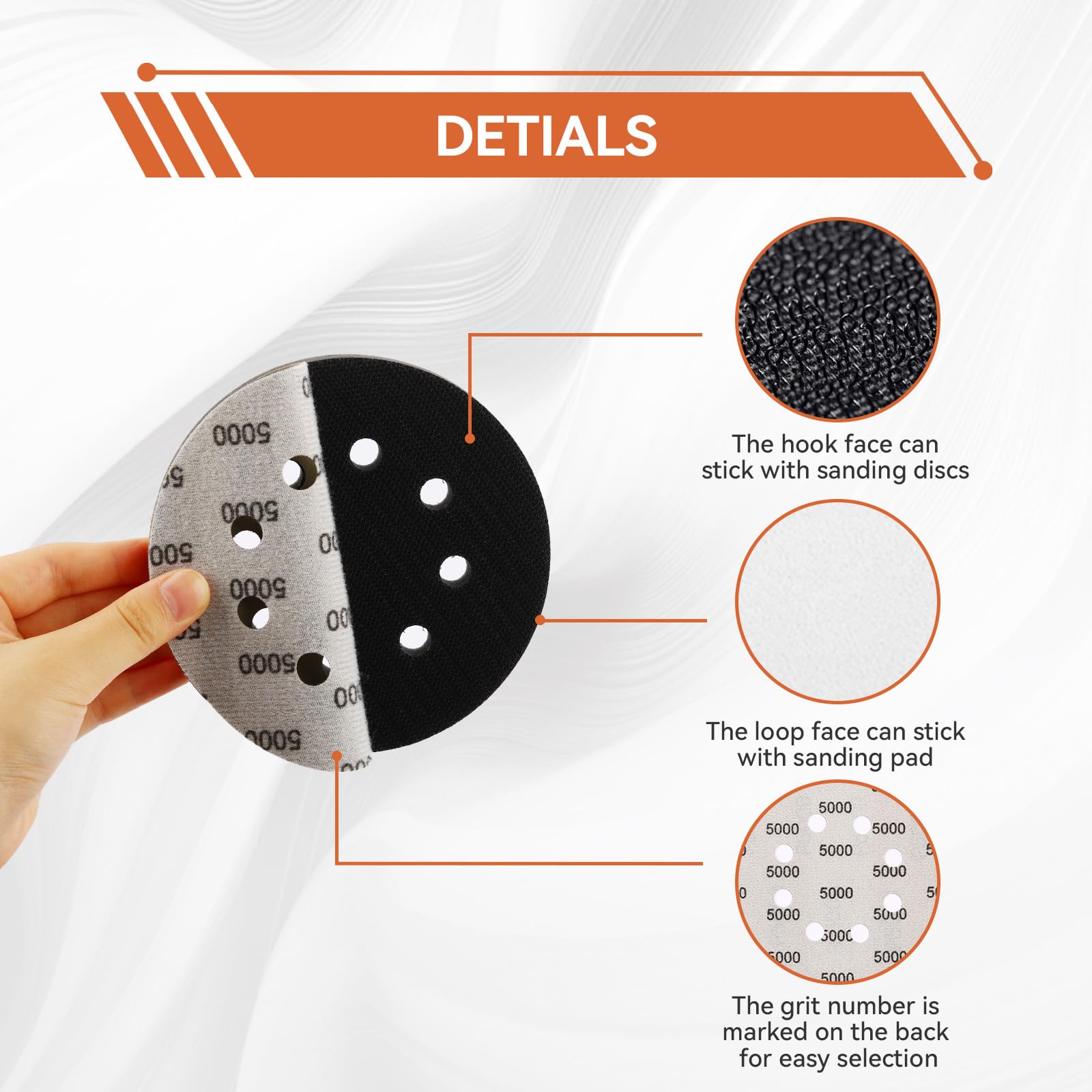 Aolabela 100PCS 5 Inch Sanding Discs Hook & Loop Sandpaper 400/600/800/1000/1500/2000/3000/5000/7000/10000 Grit Orbital Wet Dry Sandpaper with 2PCS Interface Pads for Automotive Wood Metal Polishing