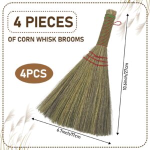 6Pcs 11 Inch Short Handle Whisk Broom Mini Broom Natural Bristles Handle Brush Hand Broom for Multi Surface Sweeping Small Hand Broom Brush for Outdoor Camping Car Porch Debris Dust Dirt