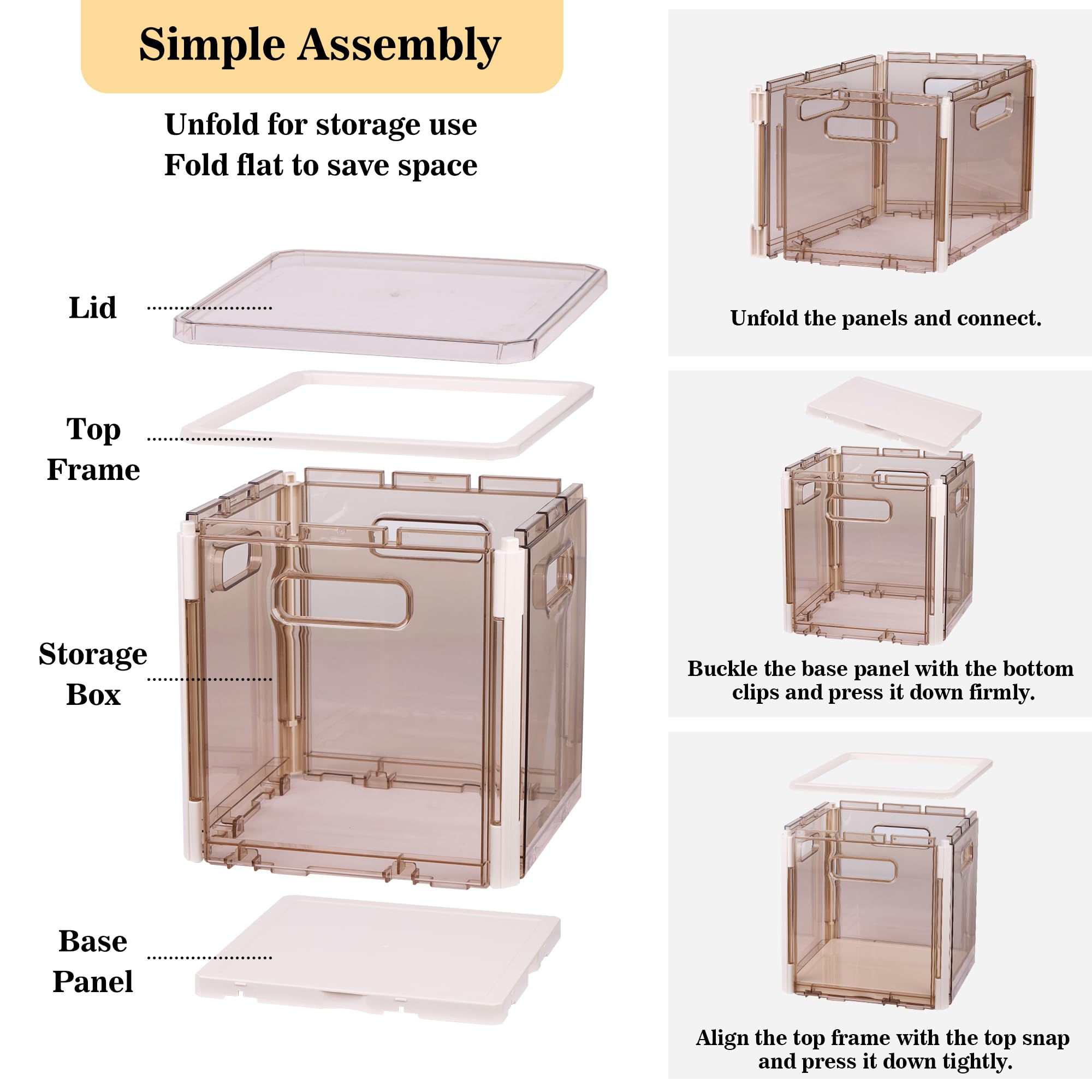 Okylvve Cube Storage Organizer 2 Pack - Plastic Storage Bins with Lids, Cubby Collapsible & Stackable Storage Bins Square Clear Organization Bin for Clothing Toy Snacks,10.5in*10.5in