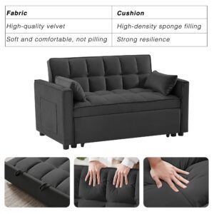 Wakefit 3 in 1 Convertible Sleeper Sofa Bed, Futon Couches for Living Room with Side Pocket | Adjustable Backrest| Velvet Fabric | Pull Out Couch | Loveseat | Sectional Sofa Bed(Black)