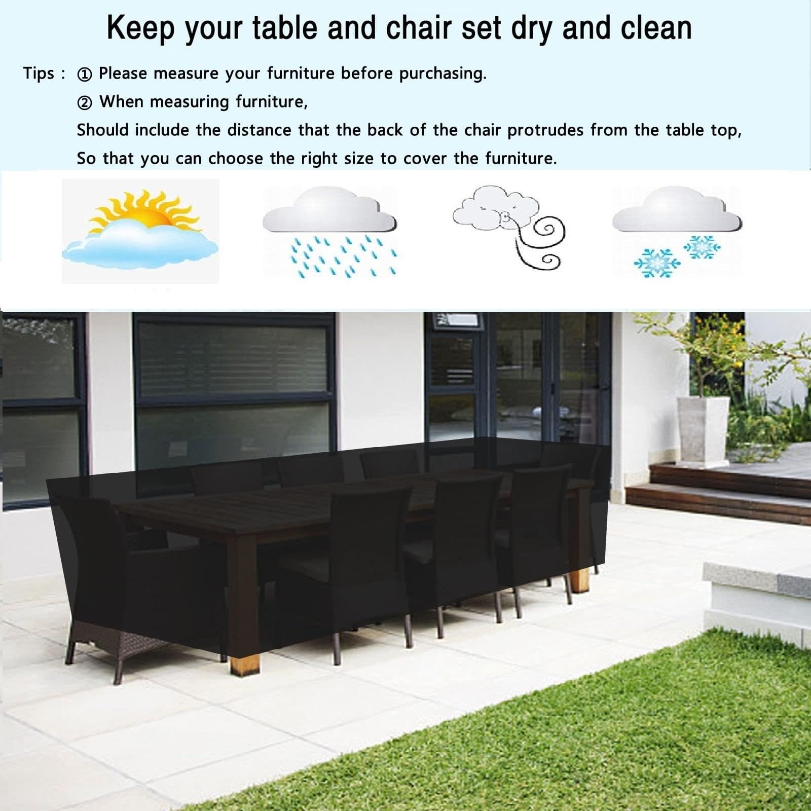 Patio Covers for Outdoor Furniture 128"L X100"W X41"H/325x255x105cm 600D Heavy Duty Furniture Cover,Patio Table and Chair Covers Rectangular Patio Set Cover,Outdoor Furniture Covers Waterproof-Black