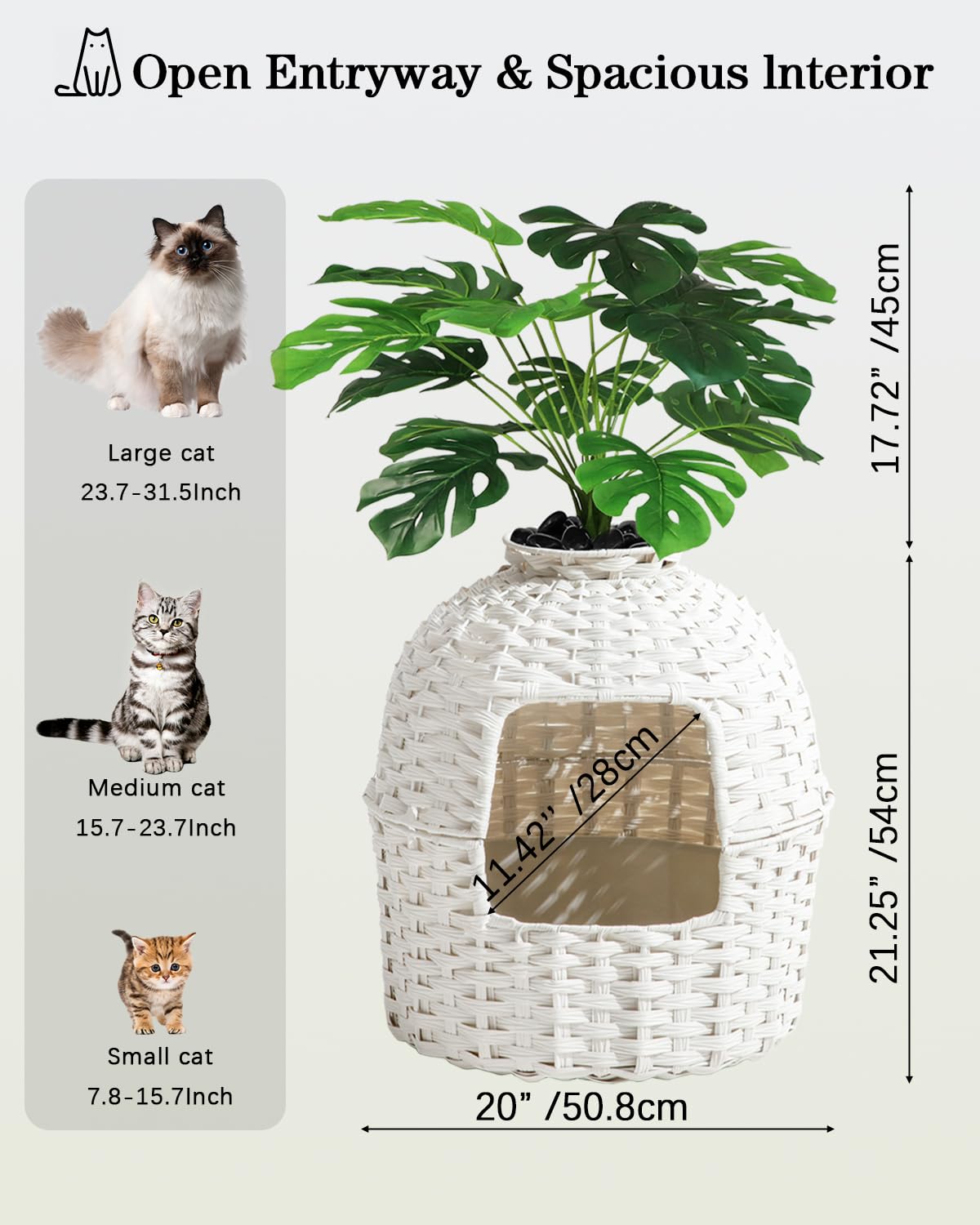 SETVSON Cat Litter Box Plant Furniture Hidden Cat Litter Box with Artificial Plants, Handwoven Rattan Cat Litter Box Enclosure with Cat Litter Box, Enclosed Plant Cat Litter Box in Living Room (White)