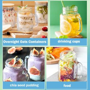 Overnight Oats Containers with Lids Set of 4, 16 Oz Yogurt Parfait Cups with Bamboo Lids, Glass Oatmeal Mason Jars, Chia Seed Pudding Jars, Food Storage Containers for Cereal, Snacks, Spice, Sugar