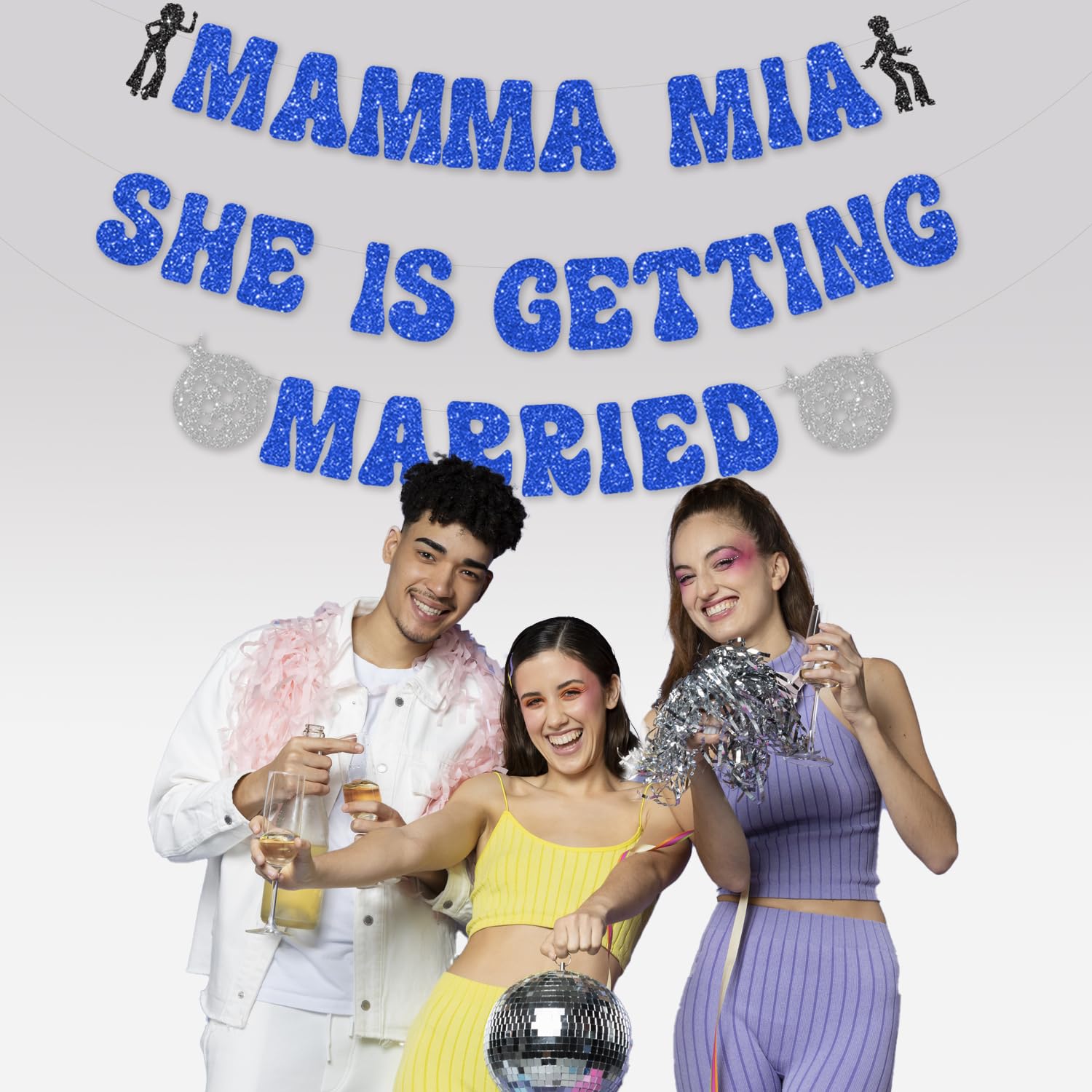 Mamma Mia Party Decorations, NO-DIY Mamma Mia Bachelorette Party Decorations, Glitter Mamma Mia She Is Getting Married Banner for Disco Ball Bridal Shower Wedding Party