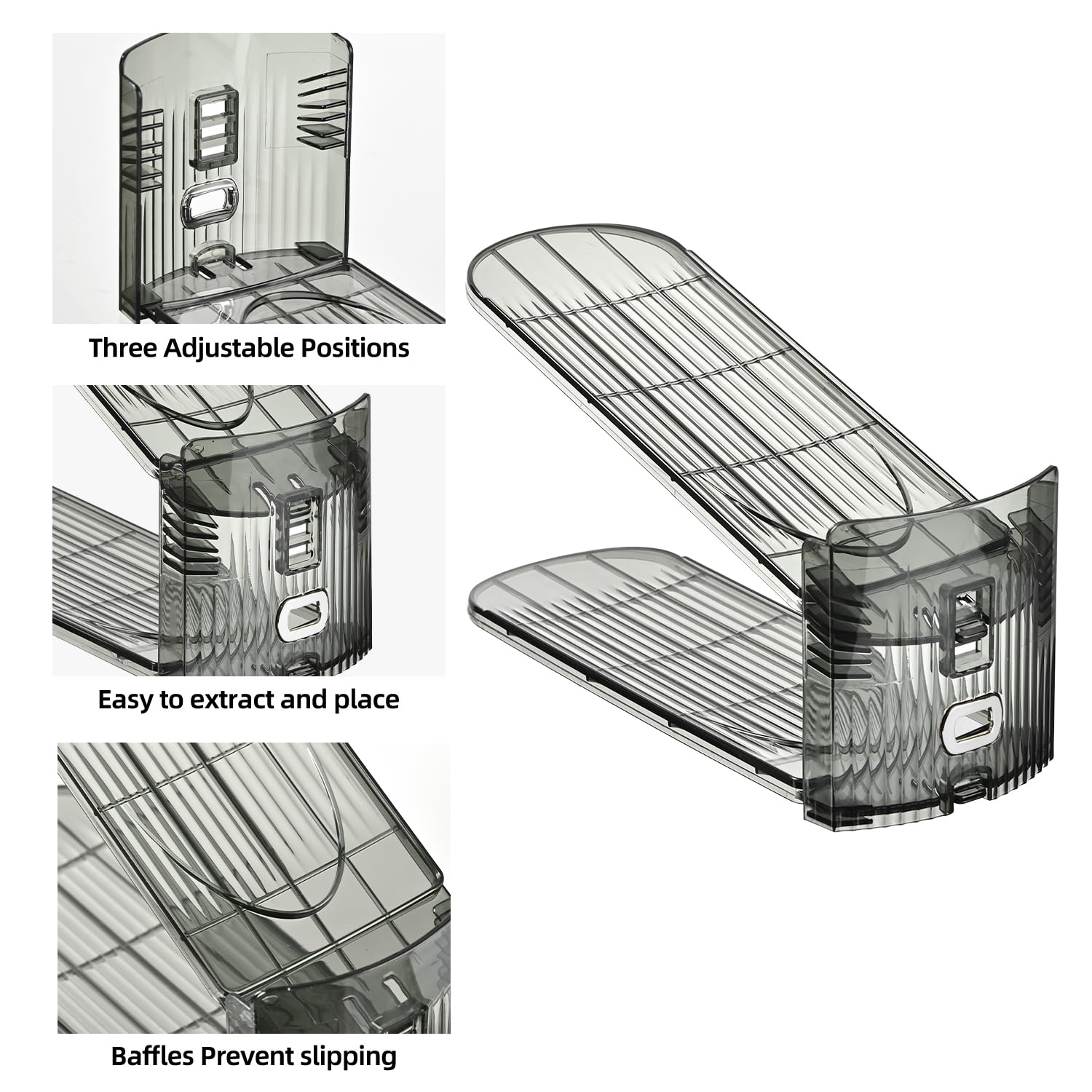 beehomay Shoe Slots Organizer,Adjustable Shoe Rack with Three Levels,Shoe stackers for a Pair of Shoes (Grey Clear, 20 Pack)