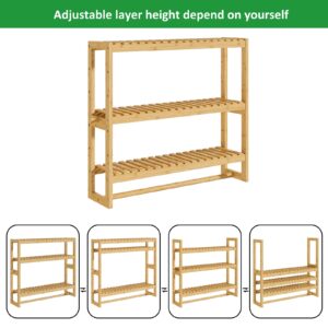 Bathroom Shelf Storage Organizer,5.9''D*23.6''W*21.2''H,Floating Wall Mount 3-Tier Adjustable Layer Bamboo Kitchen Organizer with Bar, Standing Shelf Units, Towel Rack Hanging Rod for Bathroom(Beige)