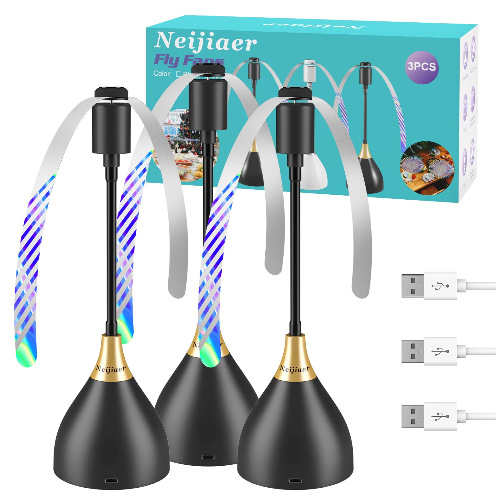 Neijiaer Fly Fans for Tables 2024 Upgraded, Practical Fly Repellent Fan with Soft Blades, USB or Batteries Powered, Soundless and Portable Fly Fan Keeps Your Food Clean