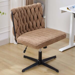 focusonhome armless desk chair modern tufted office chair polyester blend upholstered computer chair with adjustable seat height for home/office, no wheels, brown