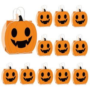 justforjoyful 12pcs halloween pumpkin party favor bags halloween treat bags trick or treat goody bags pumpkin paper gift bag with handle decorations for kids adults halloween party supplies decor