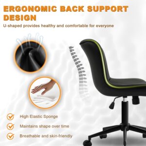 VATROS Office Chair, Armless Desk Chair with Wheels, Ergonomic Comfy Home Office Computer Task Chairs,Faux Leather Padded Cute Vanity Chair, Adjustable Height Swivel Rocking Chair with Back,Black