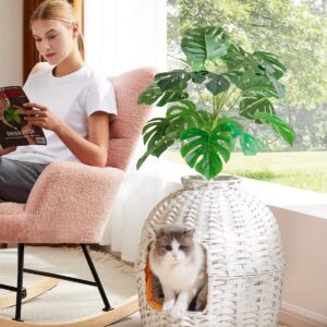 SETVSON Cat Litter Box Plant Furniture Hidden Cat Litter Box with Artificial Plants, Handwoven Rattan Cat Litter Box Enclosure with Cat Litter Box, Enclosed Plant Cat Litter Box in Living Room (White)