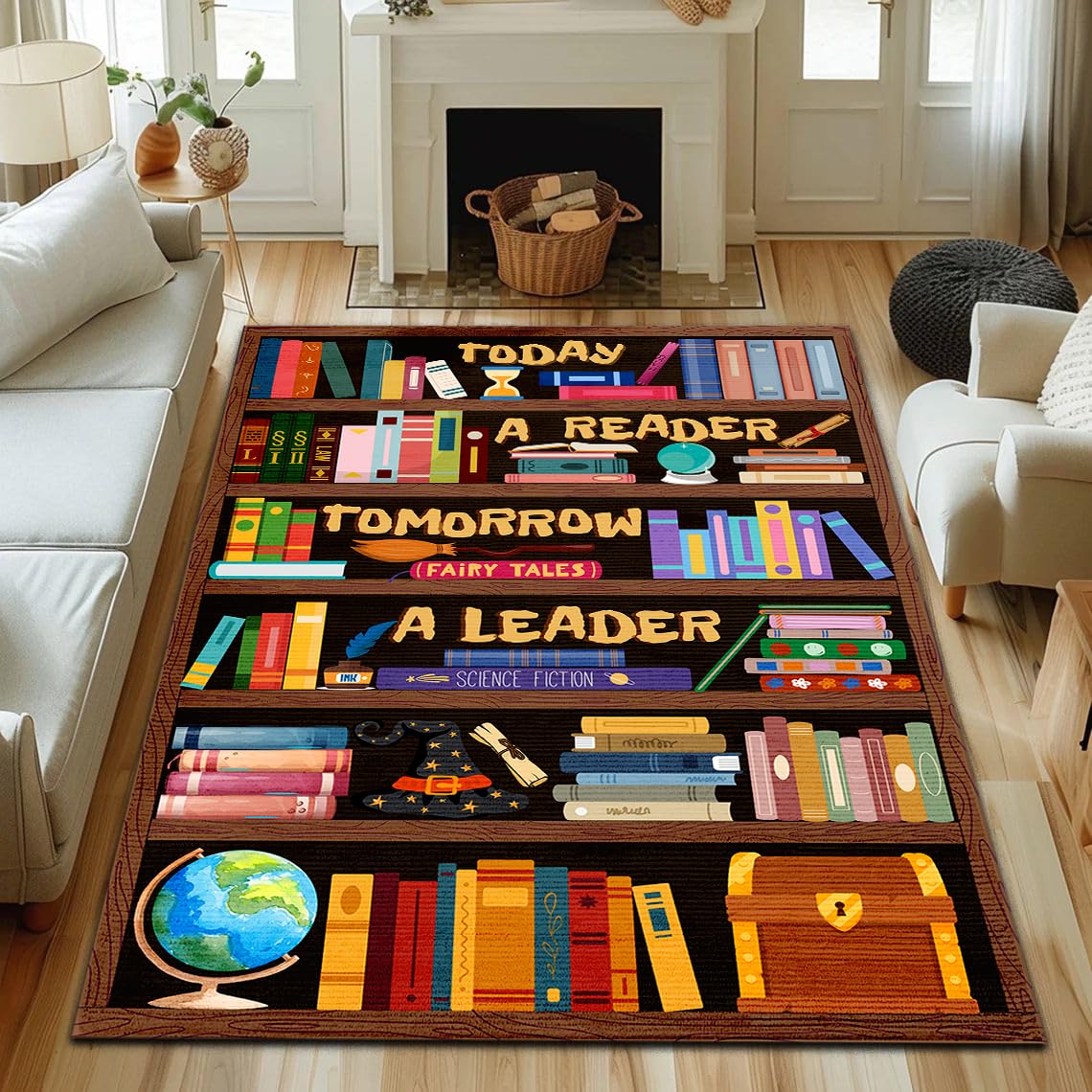 Classroom Library Rug, Reading Rug for Classroom Library, Carpet for Study Room, Non-Slip Rubber Bottom Low Pile Fade Resistant, Full Size 2x3 3x5 4x6 5x7 6x9 Ft S03