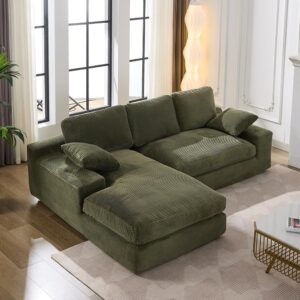 JURMALYN 98" Sectional Sofa Cloud Couch for Living Room Comfy Sectional Couch L-Shaped Sofa 3 Seat Foam Couch with Left Chaise Lounge, Deep Seat Sofa for Home Office, No Assembly, Green