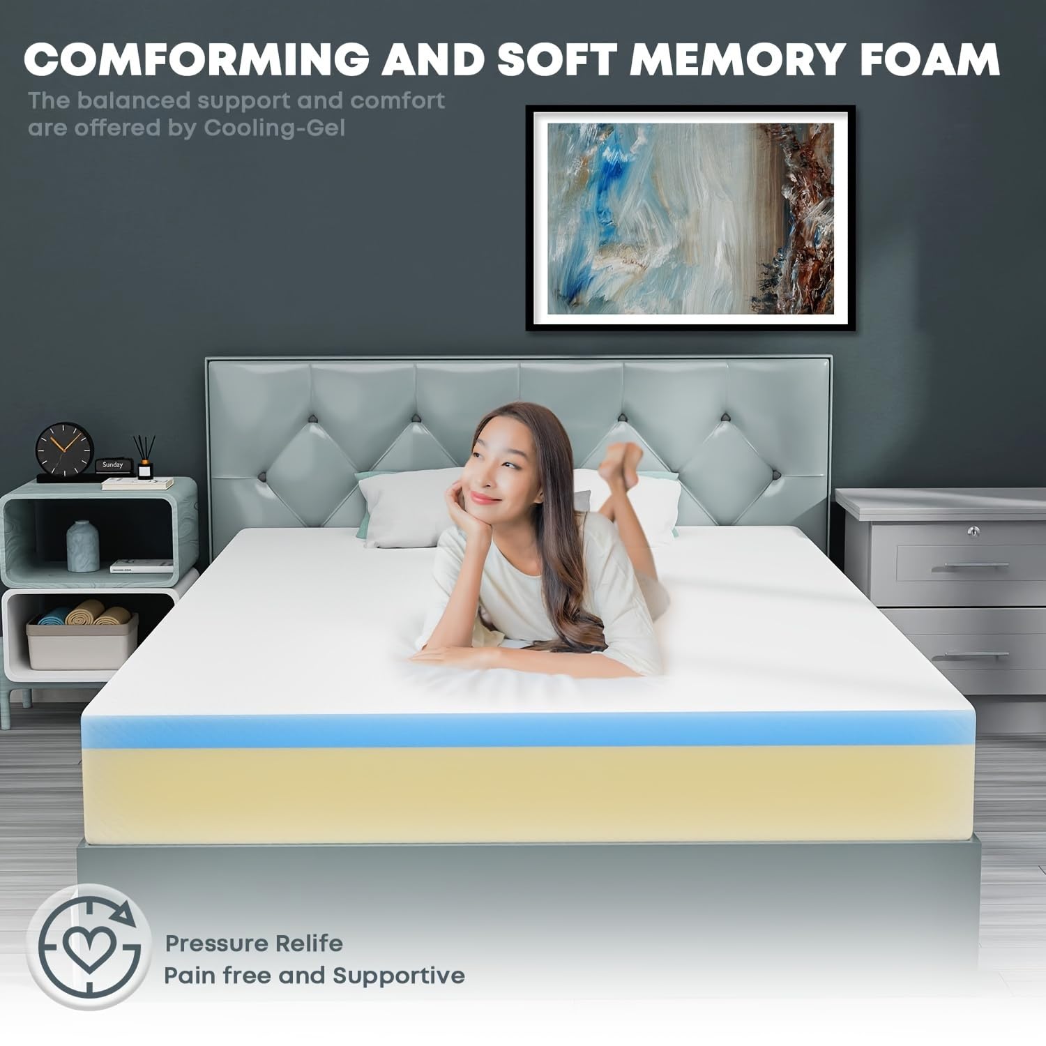 WYGMAV King Mattress 10 Inch Gel Memory Foam Mattress, Gel Infused Bed Mattress for Comfort and Pressure Relief with Washable and Removable Zipper Cover, Bed-in-a-Box, Medium Firm, White