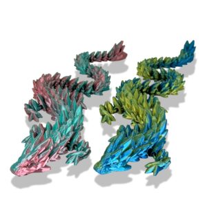 3d printed dragon 2x 14.5 inch articluated dragon gemstone dragon home office desk relaxation for adhd & autism teal - salmon - pink & blue - gold