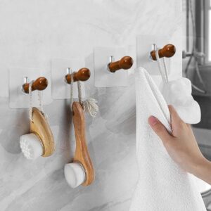 Realand 10Pcs Wood Wall Hooks, Natural Wooden Coat Hooks Wall Mounted, Rustic Decorative Hat Hooks Heavy Duty Wall Pegs for Hanging Bathroom Towel Clothes Bag Hanger, Walnut