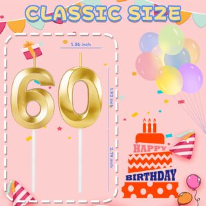 60th Birthday Candles for Cake,Gold Number Candles for Happy Birthday Cake Toppers,Birthday Decorations for Women Men Party Anniversary Wedding