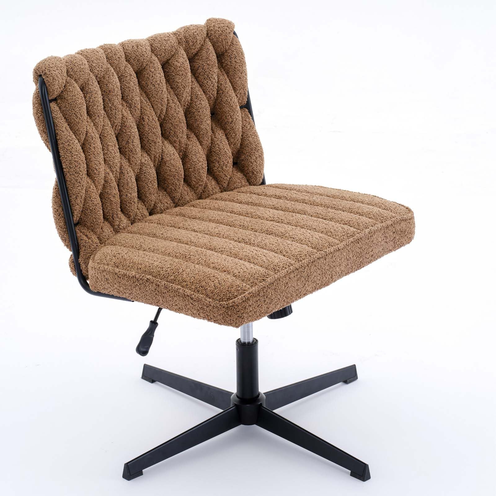 FocusOnHome Armless Desk Chair Modern Tufted Office Chair Polyester Blend Upholstered Computer Chair with Adjustable Seat Height for Home/Office, No Wheels, Brown