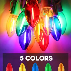 We Charger C7 Colored Light Bulbs, Led Night Light Bulbs Multicolor 25 Pack Outdoor Indoor String Light Replacement, E12 Candelabra Base Bulbs Shatterproof 0.6 Watt