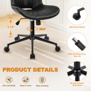 VATROS Office Chair, Armless Desk Chair with Wheels, Ergonomic Comfy Home Office Computer Task Chairs,Faux Leather Padded Cute Vanity Chair, Adjustable Height Swivel Rocking Chair with Back,Black