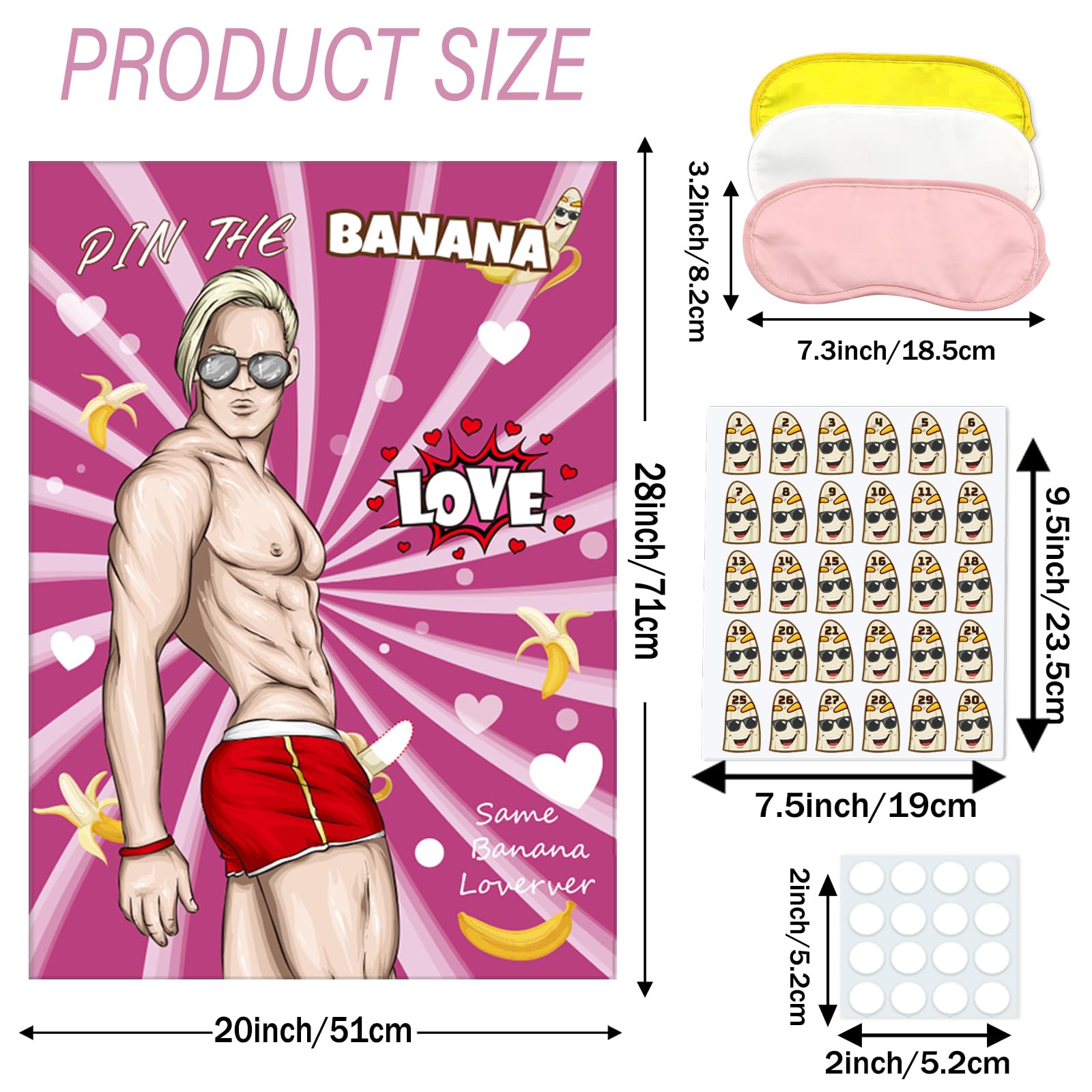 Bridal Shower Games Pin The Banana on The Hunk Bachelorette party GamesWedding Engagement Girls Night Pin The Banana Game 50 Stickers includes Large Poster Single Girl Party Night