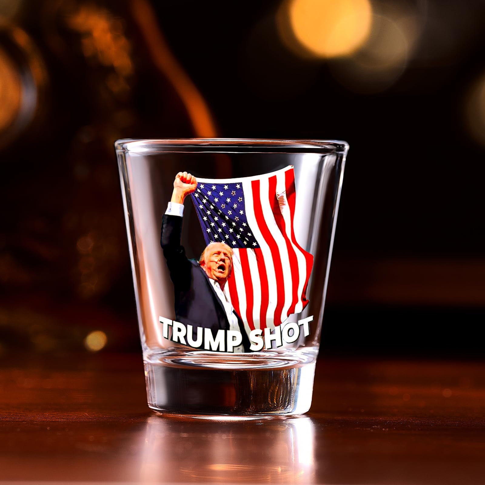 Trump Shot Glass 1.5 oz Heavy Base Shot Glass, Tequila Shot Glass Perfect for Patriotic Celebrations and Political Enthusiasts, Espresso Shot Glass for Vodka, Whiskey, Spirits & Liquors