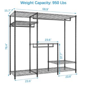 VIPEK V3 Clothes Rack, Heavy Duty Garment Rack with Adjustable Shelves & Hang Rods & Side Hooks, Portable Closet Systems Freestanding Metal Clothing Rack for Hanging Clothes, Max Load 950lbs, Black