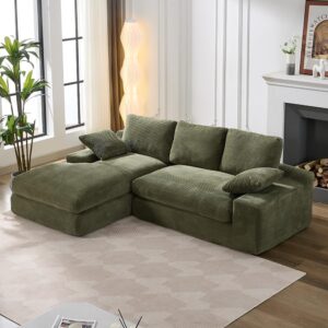 jurmalyn 98" sectional sofa cloud couch for living room comfy sectional couch l-shaped sofa 3 seat foam couch with left chaise lounge, deep seat sofa for home office, no assembly, green