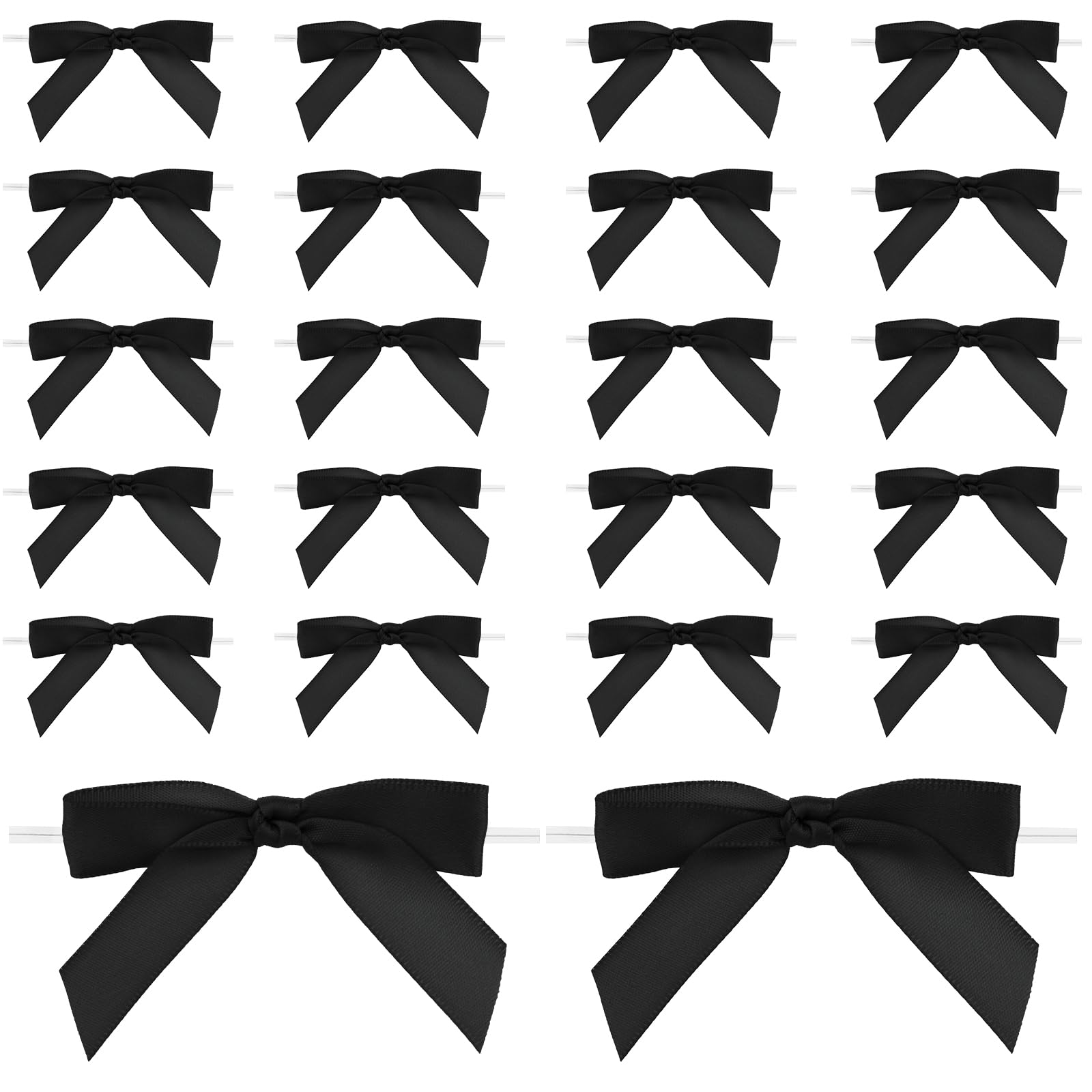 JJUNW 50Pcs Twist Tie Bows, Black Satin Ribbon Bows, Wedding Favor Ribbon Bows, 3'' Pre-Tied Gift Bows for Gift Wrapping Treat Bag Present Craft Birthday Party Bridal Shower Halloween Thanksgiving