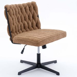 FocusOnHome Armless Desk Chair Modern Tufted Office Chair Polyester Blend Upholstered Computer Chair with Adjustable Seat Height for Home/Office, No Wheels, Brown