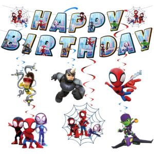 spidey birthday party decorations happy birthday banner and hanging swirls for birthday party supplies party decor