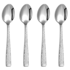 yuxianlb 4 pcs hammered dinner spoons set, stainless steel teaspoons, dessert spoons with squared edge, soup spoons&tablespoons for home, kitchen, restaurant