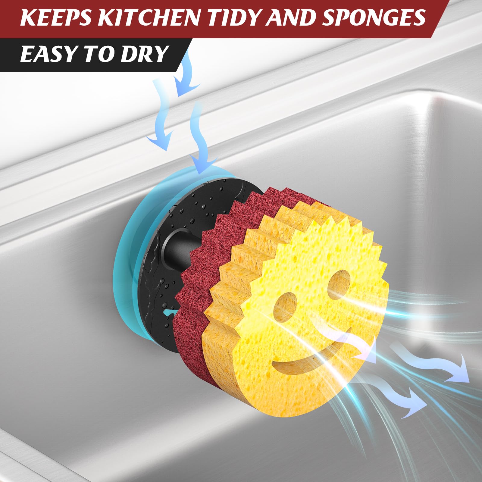 Sponge Holder for Kitchen Sink Smiley Face,Sink Caddy Organizer with Suction Cup Installation for Kitchen/Bathroom, Self Draining,Sponge Caddy for Holding Smiley Sponges (Sponges Not Included)