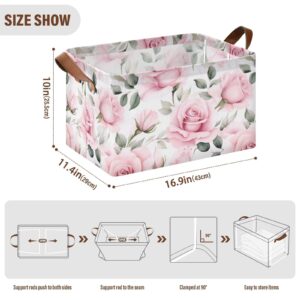 ALAZA Pink Roses Storage Bins, Foldable Waterproof Storage Bins for Shelves, Storage Baskets with Metal Frame, Closet Baskets and Bins with Handles 1 Pack