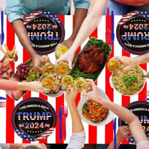 162CT President Trump 2024 Party Supplies Paper Plates Cups Straw Napkins Spoon Fork knives Tablecloth,Take America Back Disposable Party Plates for President Trump Party Decorations Serves 20 Guests