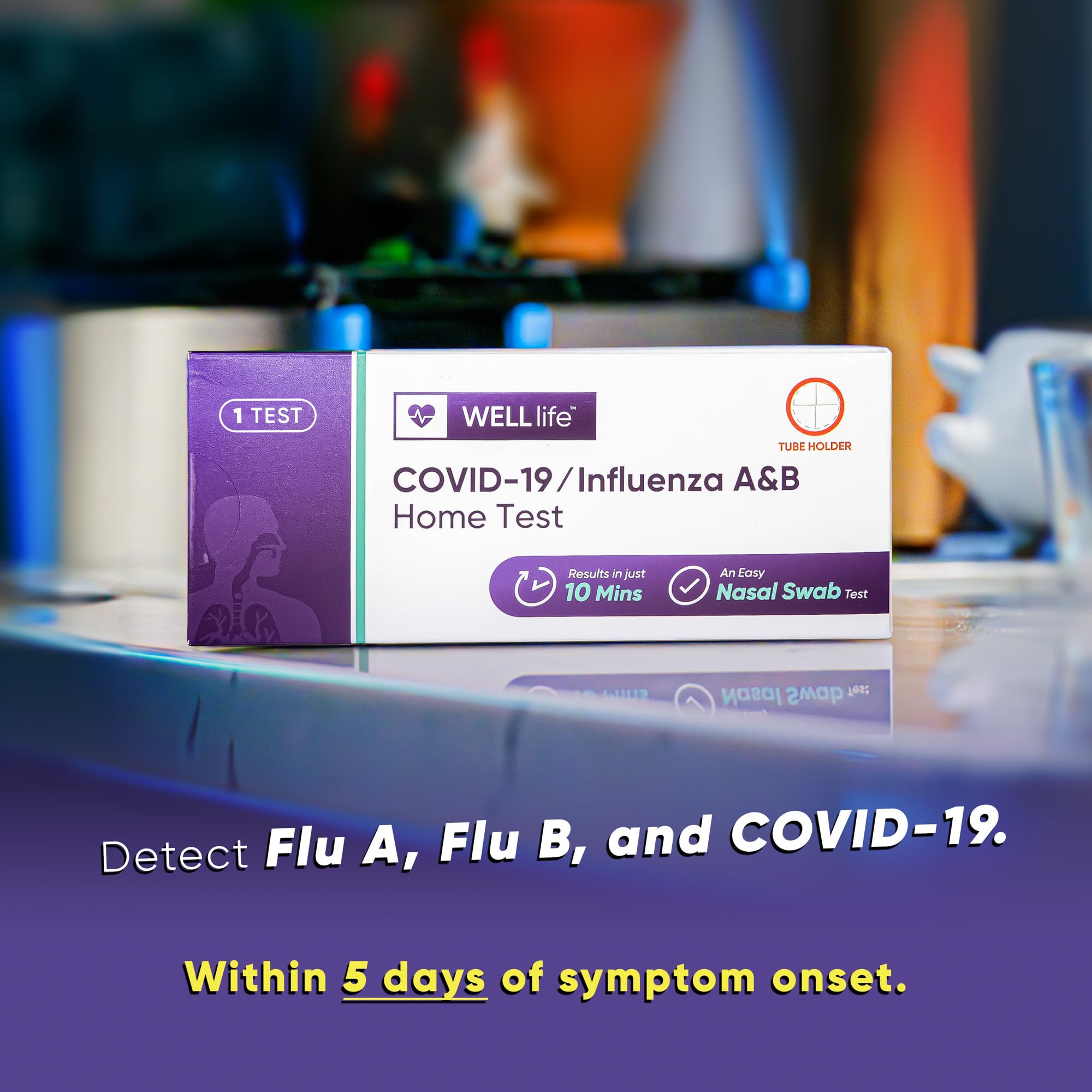 WELLlife COVID-19/Influenza A&B Home Test, Self Test for Flu A/B and COVID-19, Results in 10 Minutes with Non-invasive Nasal Swab, FDA EUA Authorized -[1 Test]