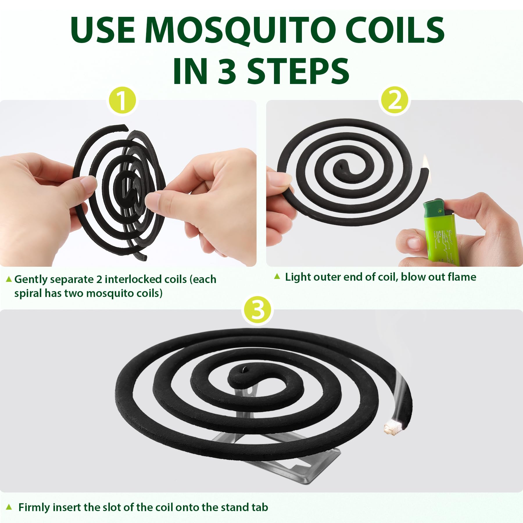 KICKOUTOR Mosquito Repellent Outdoor Patio 20 PCS Natural Citronella Mosquito Coils Incense Deet Free Mosquito Killer with 4 Stands for Camping Backyard Room 5-7 Hours Gnat Mosquito Control