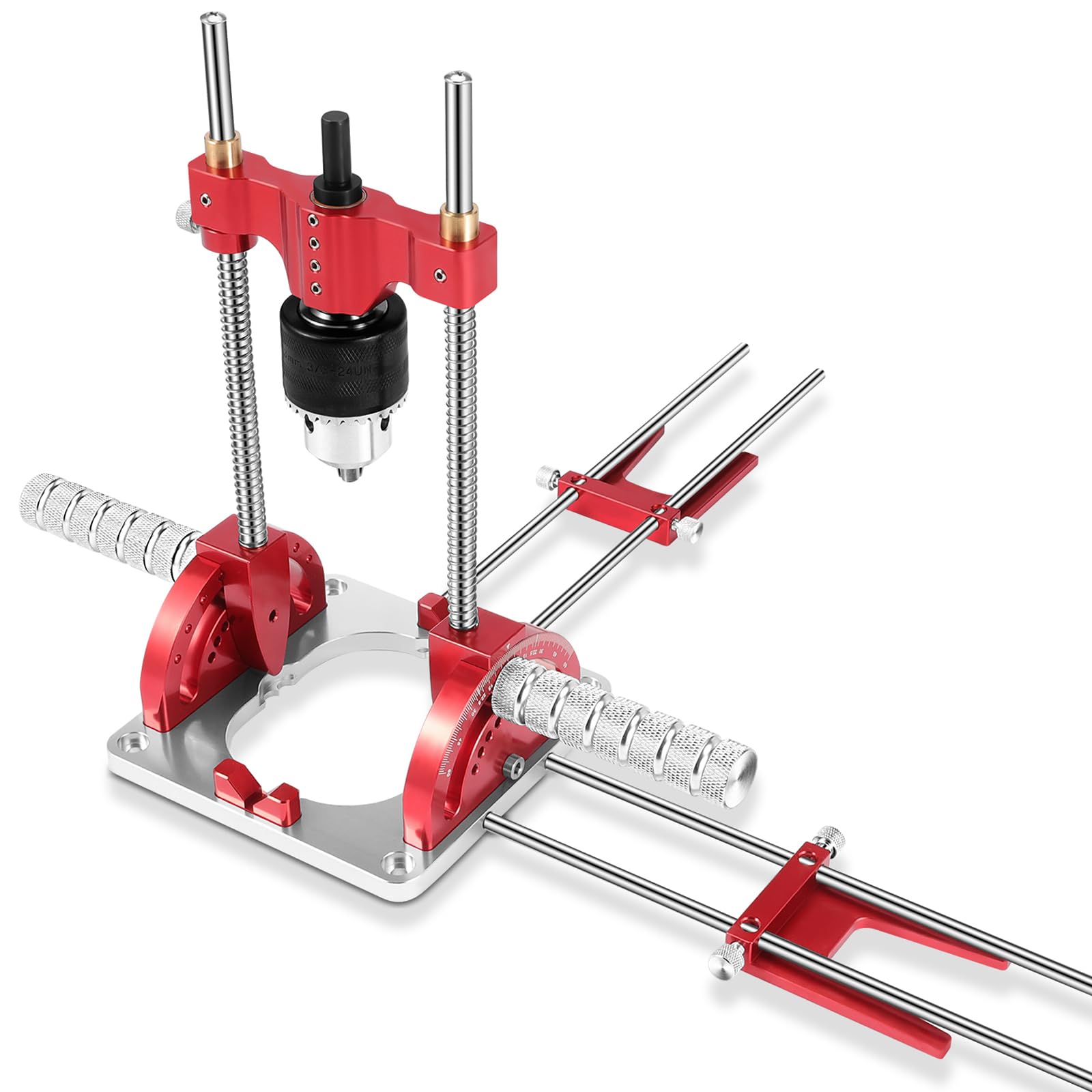 Portable Drill Guide Self-Centering Portable Drill Guide w/Chuck Key, 0° To 60° Angle Drill Guide w/Easy-To-Read Protractor Scale,Multi-Angle Drill Guide With Self-Centering Base Woodworking Furniture