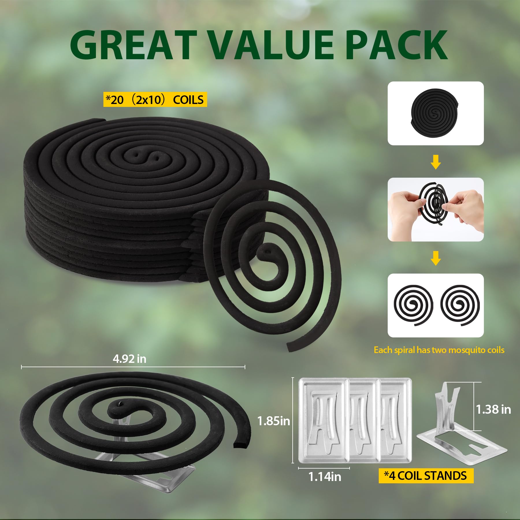 KICKOUTOR Mosquito Repellent Outdoor Patio 20 PCS Natural Citronella Mosquito Coils Incense Deet Free Mosquito Killer with 4 Stands for Camping Backyard Room 5-7 Hours Gnat Mosquito Control