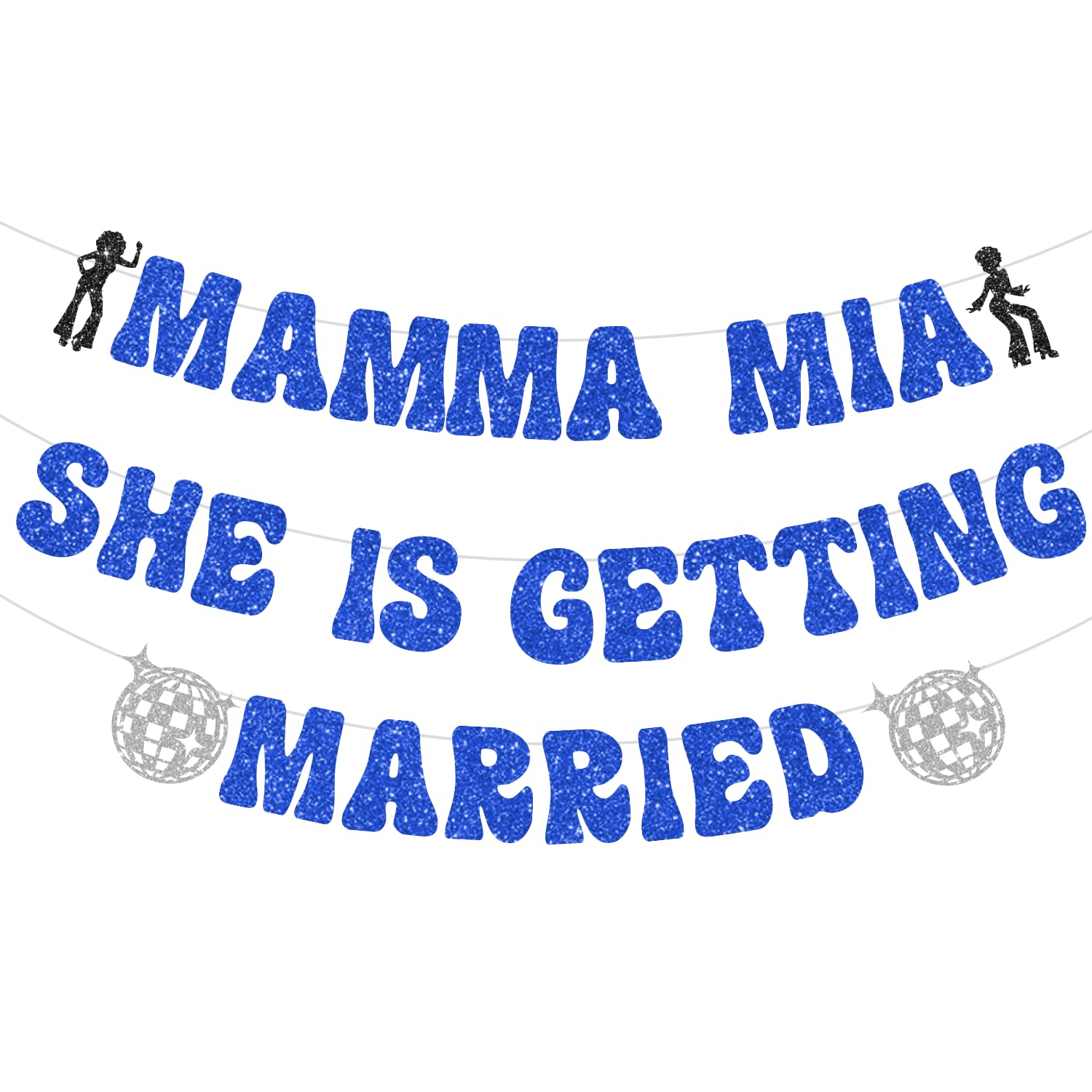 Mamma Mia Party Decorations, NO-DIY Mamma Mia Bachelorette Party Decorations, Glitter Mamma Mia She Is Getting Married Banner for Disco Ball Bridal Shower Wedding Party