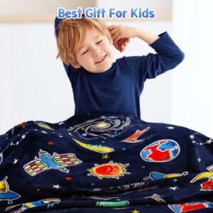 Space Toys Gifts for Boys Girls - Glow in The Dark Galaxy Blanket Christmas Birthday Valentine's Day Easter Present for Kids Age 1 2 3 4 5 6 7 8 9 10 Year Old Child Star Planet Spaceship Throw 50"x60"