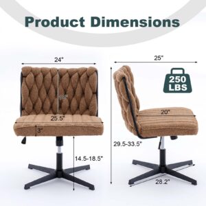 FocusOnHome Armless Desk Chair Modern Tufted Office Chair Polyester Blend Upholstered Computer Chair with Adjustable Seat Height for Home/Office, No Wheels, Brown