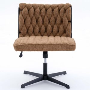 FocusOnHome Armless Desk Chair Modern Tufted Office Chair Polyester Blend Upholstered Computer Chair with Adjustable Seat Height for Home/Office, No Wheels, Brown