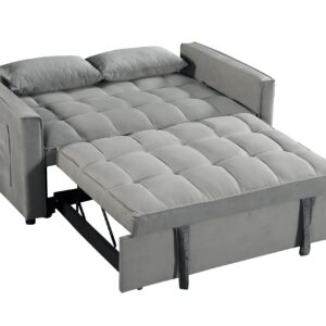 ZKJOLMN 3 in 1 Convertible Pull Out Couch Bed, Velvet Sleeper Sofa Couch with Pull Out Bed, Loveseat Sleeper with Adjustable Backrest, Pull Out Sofa Bed Sleeper for Living Room (Grey)