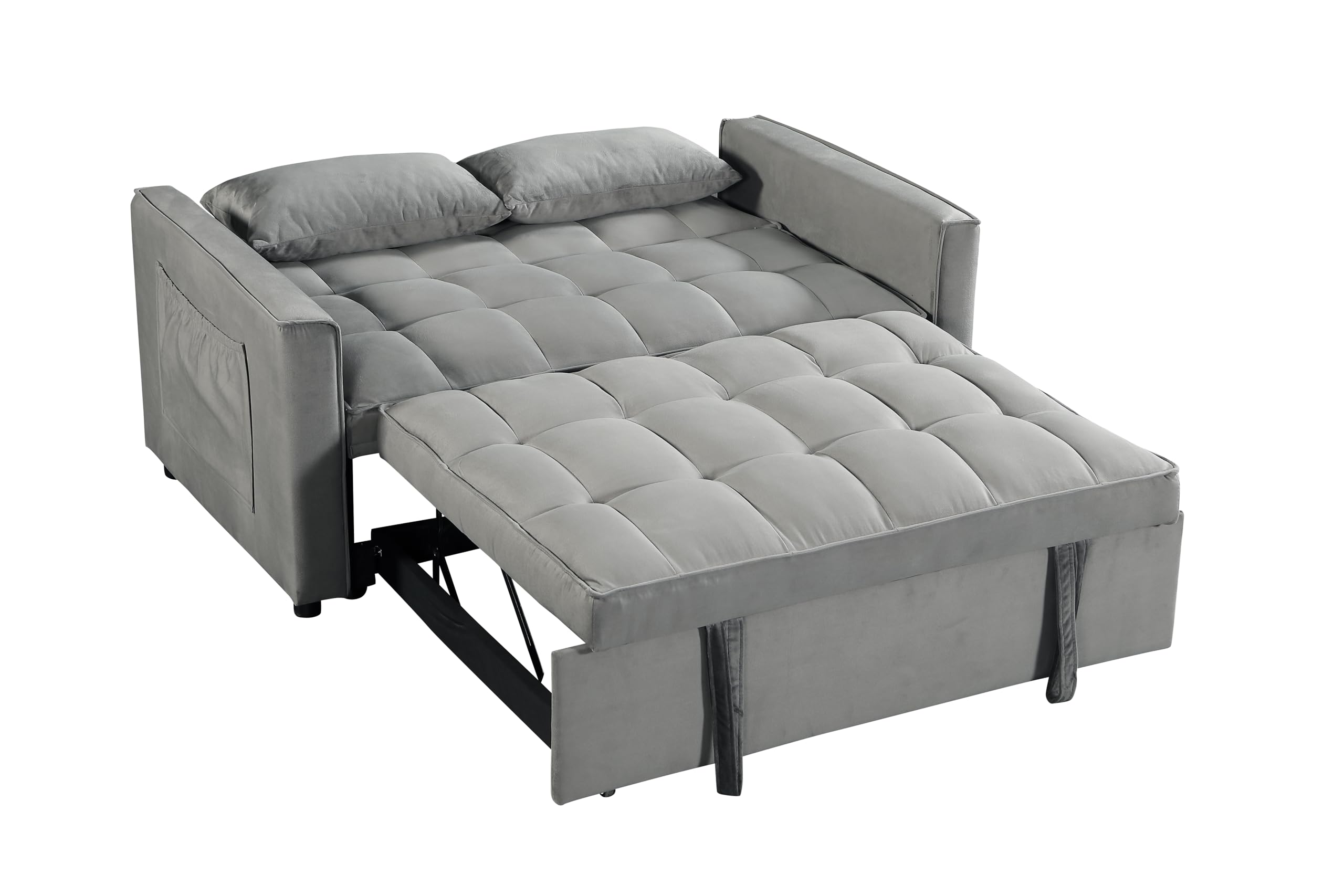 ZKJOLMN 3 in 1 Convertible Pull Out Couch Bed, Velvet Sleeper Sofa Couch with Pull Out Bed, Loveseat Sleeper with Adjustable Backrest, Pull Out Sofa Bed Sleeper for Living Room (Grey)