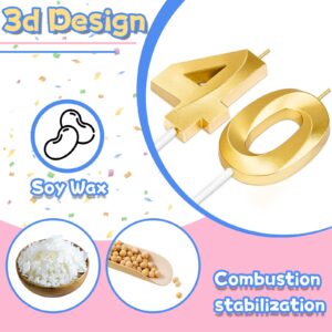 40th Birthday Candles for Cake,Gold Number Candles for Happy Birthday Cake Toppers,Birthday Decorations for Women Men Party Anniversary Wedding