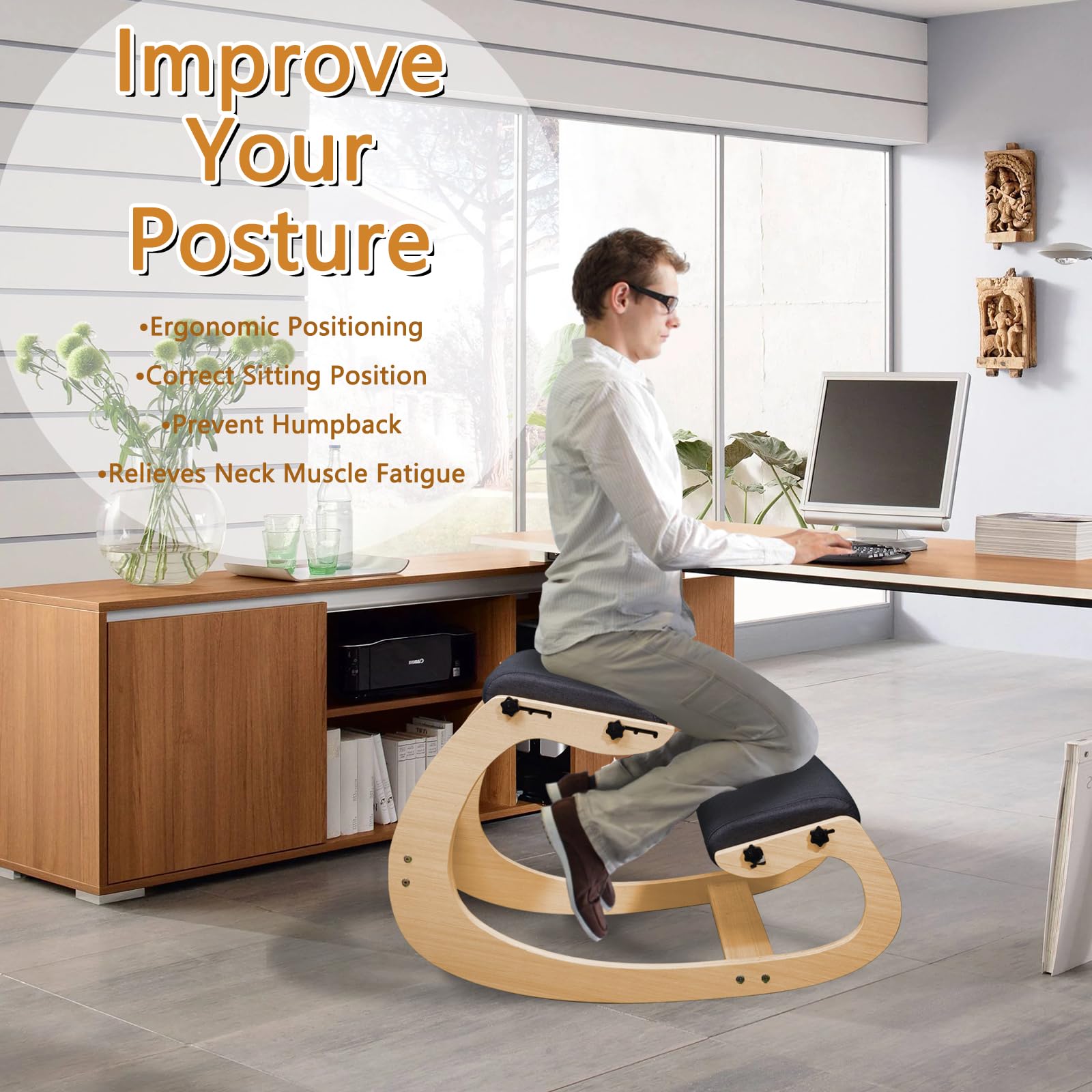 Ergonomic Kneeling Office Chair Adjustable Seats Ergo Kneeling Chair Improve Posture Suitable for Both Home and Office Use