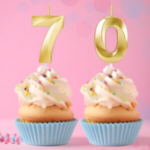 70th Birthday Candles for Cake,Gold Number Candles for Happy Birthday Cake Toppers,Birthday Decorations for Women Men Party Anniversary Wedding