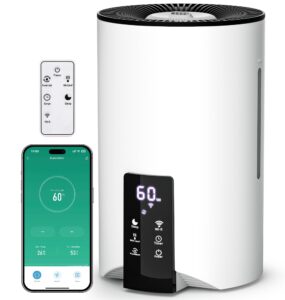 humidifiers for bedroom large room home, 4l cool mist humidifier for smart app & voice control, fill essential oil diffuser for baby and plants, quiet ultrasonic humidifier with 360° nozzles, a-white